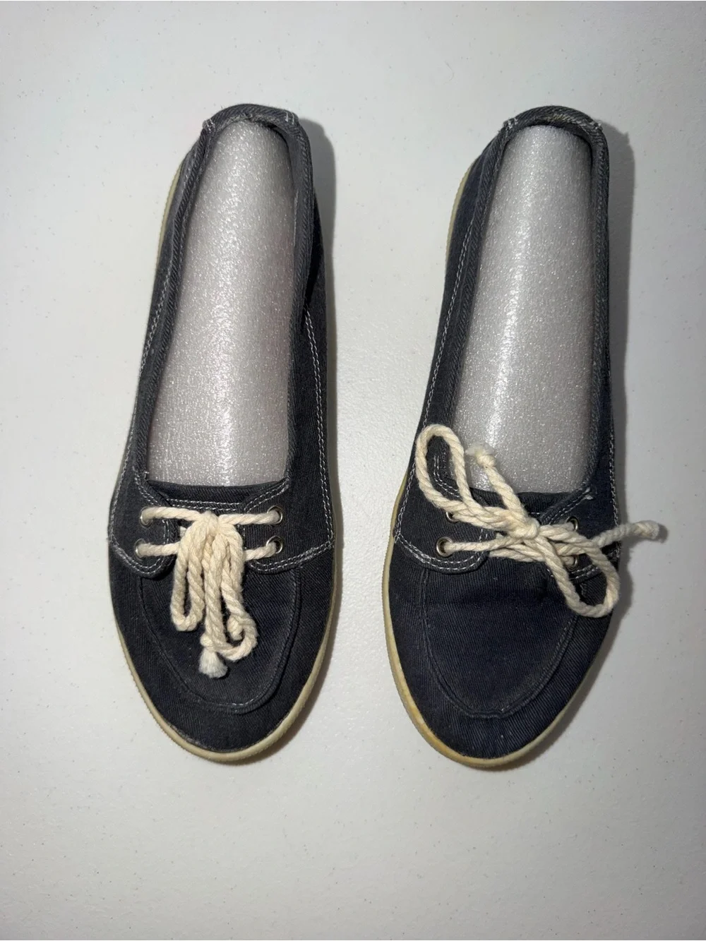 Women’s Faded Glory Dark Grey Nautical Canvas Boat Shoes size 6